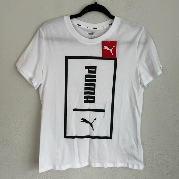 Puma Woman White Logo Print Fearless Tee, Size M - Picture 1 of 5
